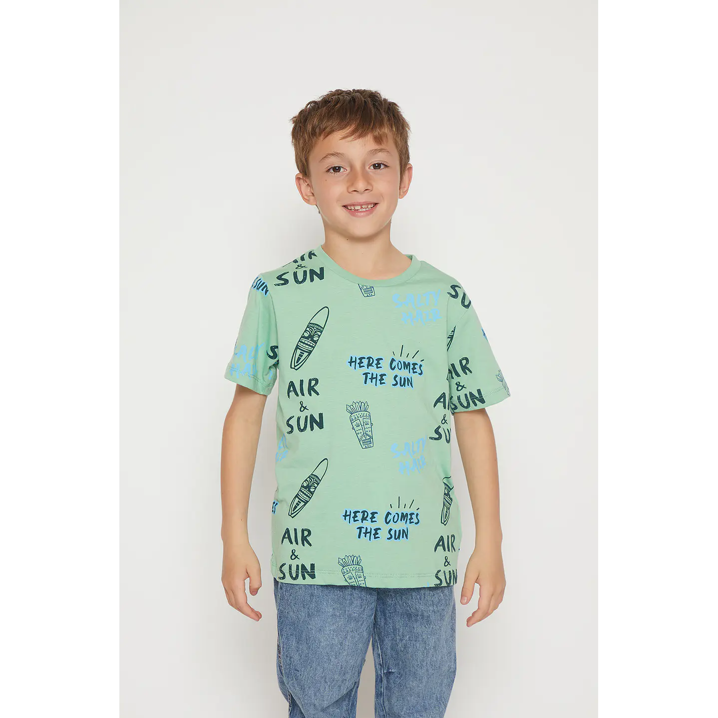Polera Niño Hojas Verano Manga Corta Verde Familyshop 1