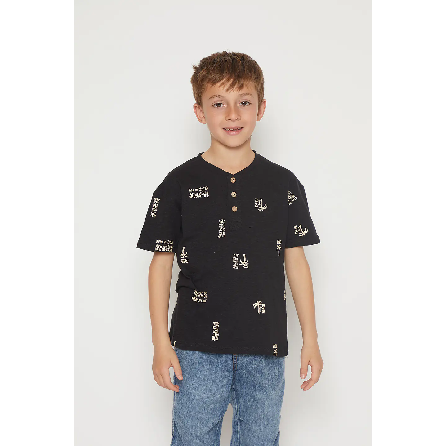 Polera Niño Botones Manga Corta Negro Familyshop 1