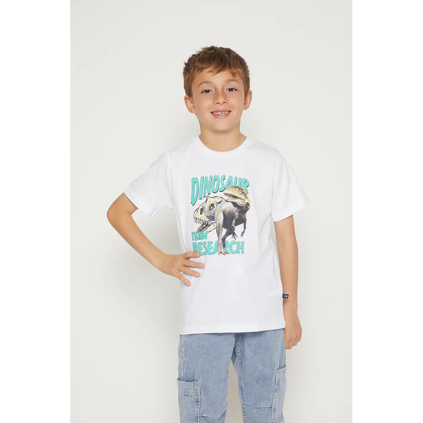 Polera Niño Dino Basic Blanco Familyshop 1