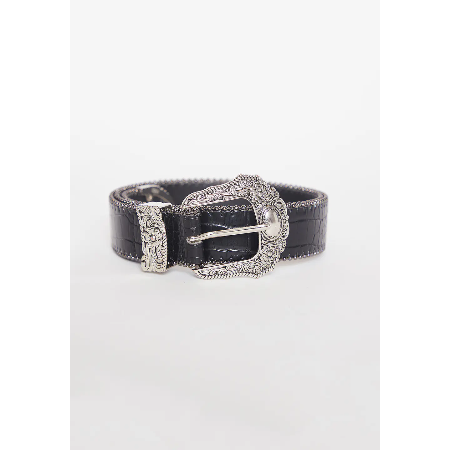 Cinturón Mujer Hebilla Plateada Negro Familyshop 1