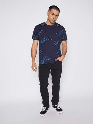 Polera Hombre Regular Hojas Gris Familyshop