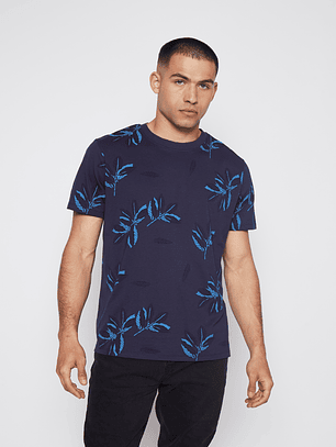 Polera Hombre Regular Hojas Gris Familyshop