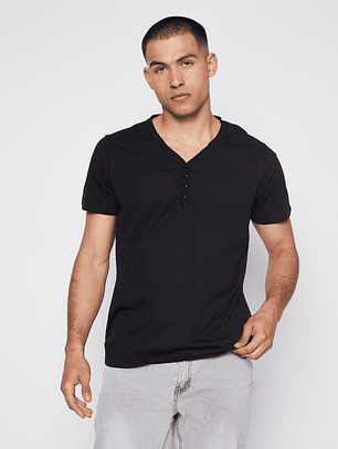Polera Hombre Hb Botones Negro Familyshop