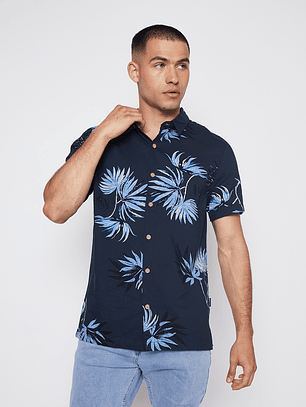 Camisa Hombre Print Palmera Azul Familyshop
