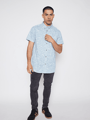 Camisa Hombre Hojas Celeste Familyshop
