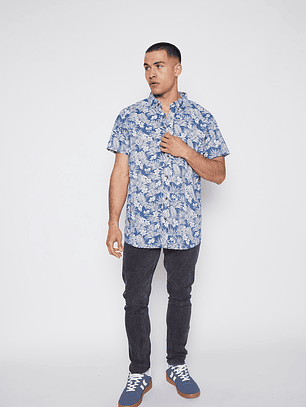 Camisa Hombre Hojas Azul Familyshop