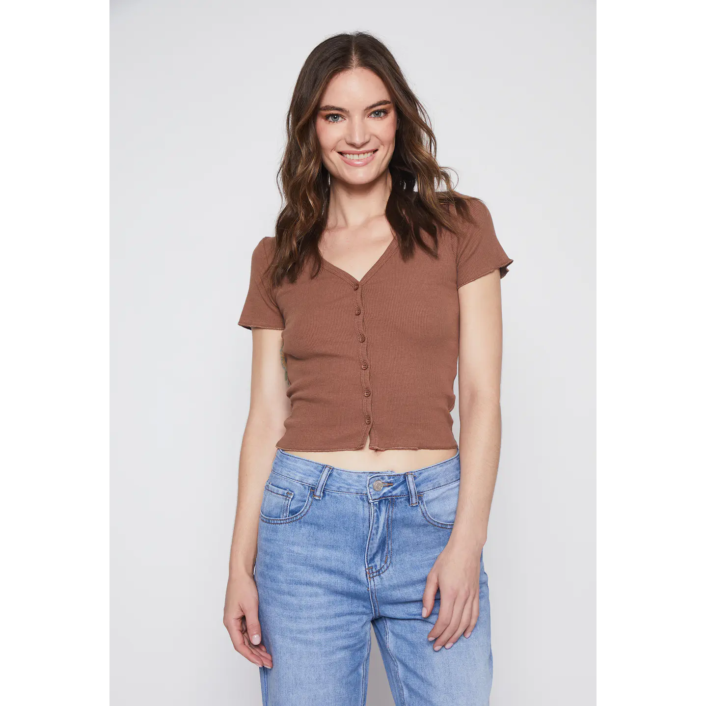 Polera Mujer Botones Café Familyshop 1