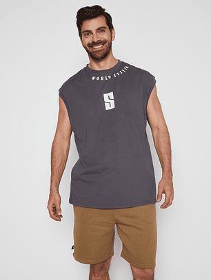 Polera Hombre Print Cuello Gris Familyshop