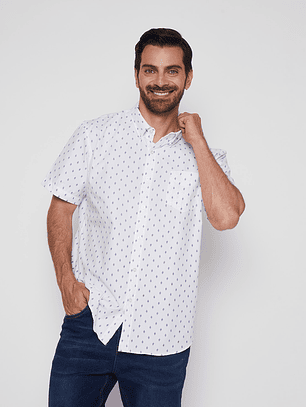 Camisa Manga Corta Hombre Full Puntos Blanco Familyshop