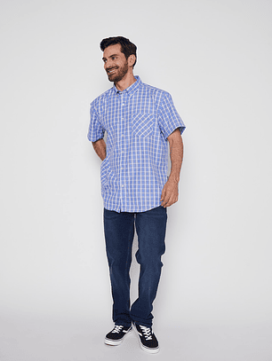 Camisa Hombre Escocesa Celeste Familyshop