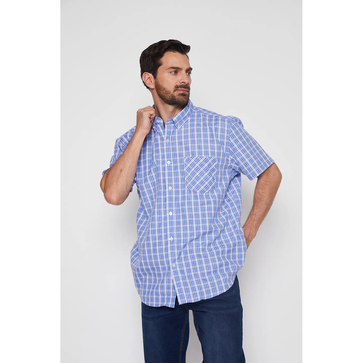 Camisa Hombre Escocesa Celeste Familyshop 1
