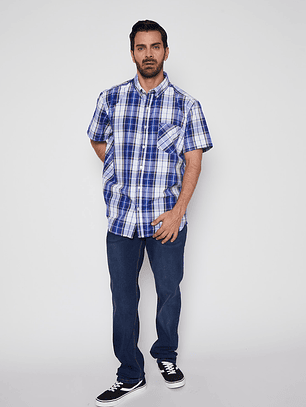 Camisa Manga Corta Hombre Escocesa Azul Familyshop