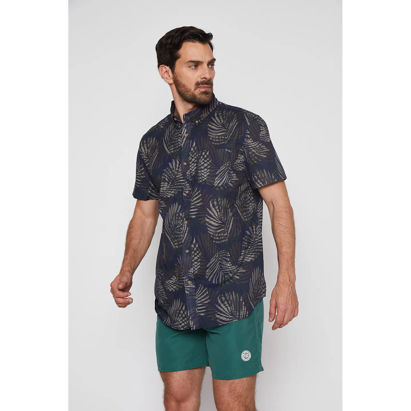 Camisa Hombre Print Hojas Azul Familyshop 1