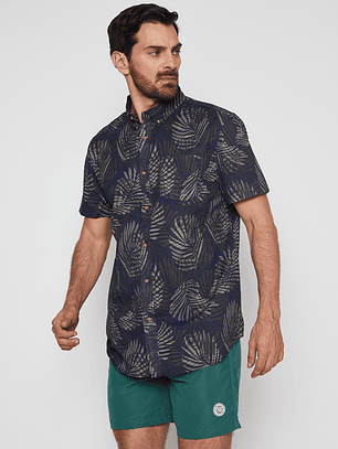 Camisa Hombre Print Hojas Azul Familyshop