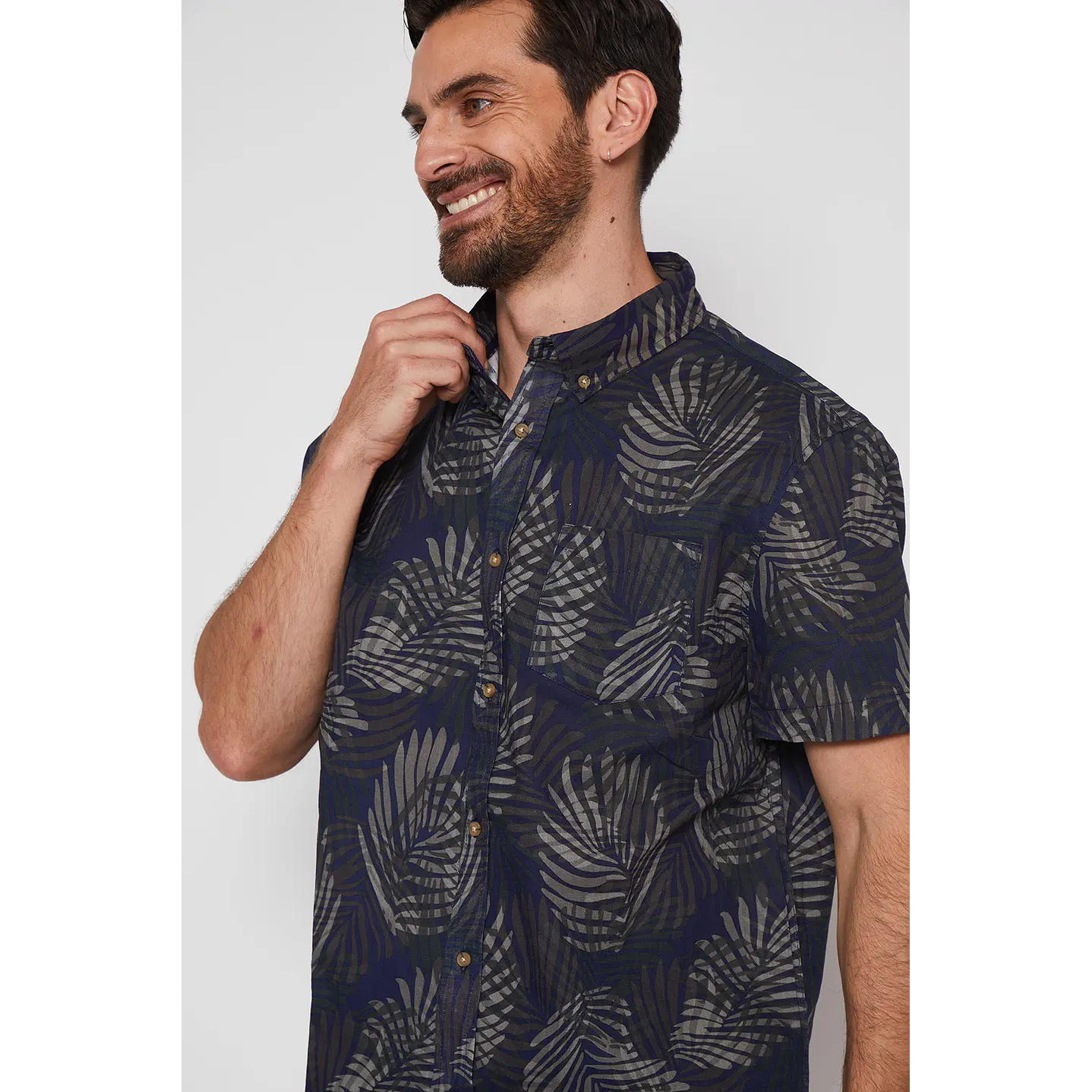 Camisa Hombre Print Hojas Azul Familyshop 3