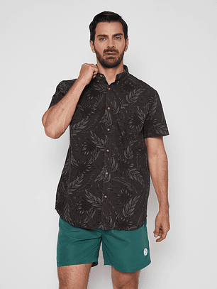 Camisa Hombre Full Print Hojas Gris Familyshop