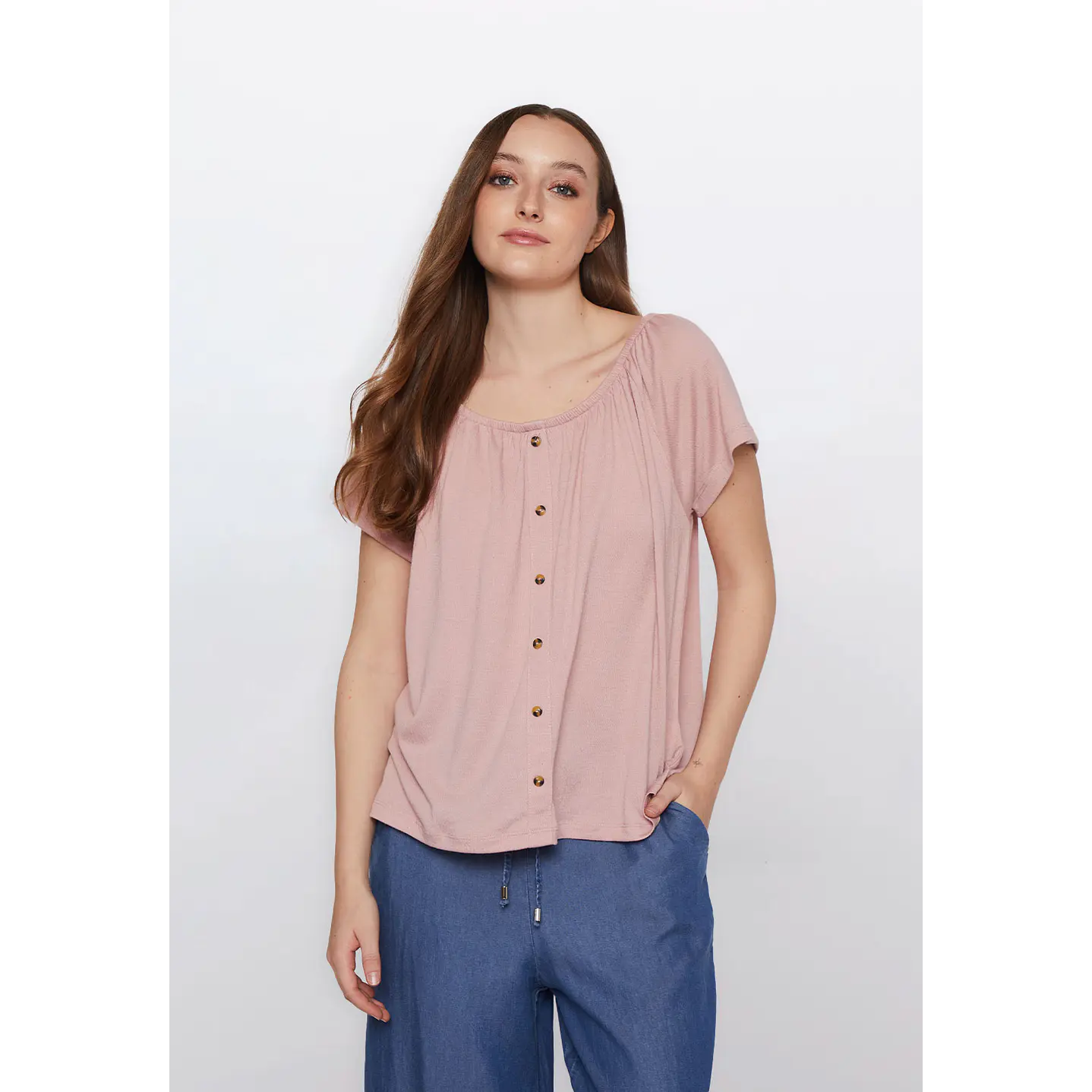 Polera Mujer Chic Botones Rosado Familyshop 1