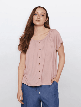 Polera Mujer Chic Botones Rosado Familyshop