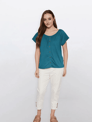 Polera Mujer Chic Botones Verde Familyshop