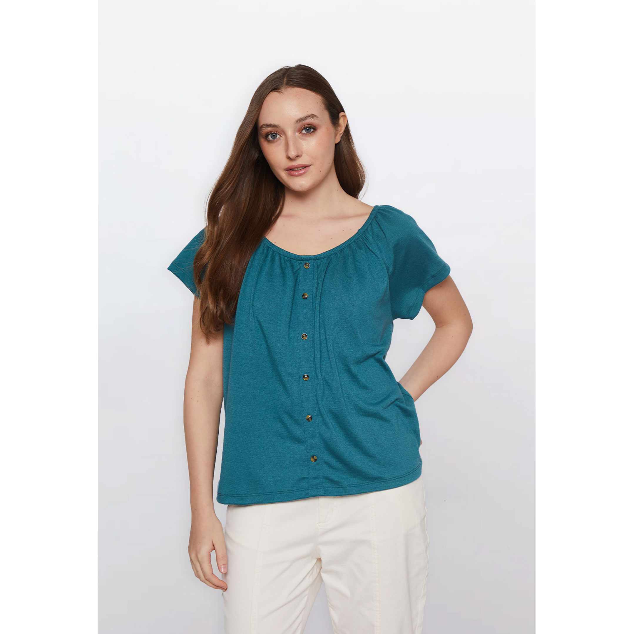 Polera Mujer Chic Botones Verde Familyshop 1