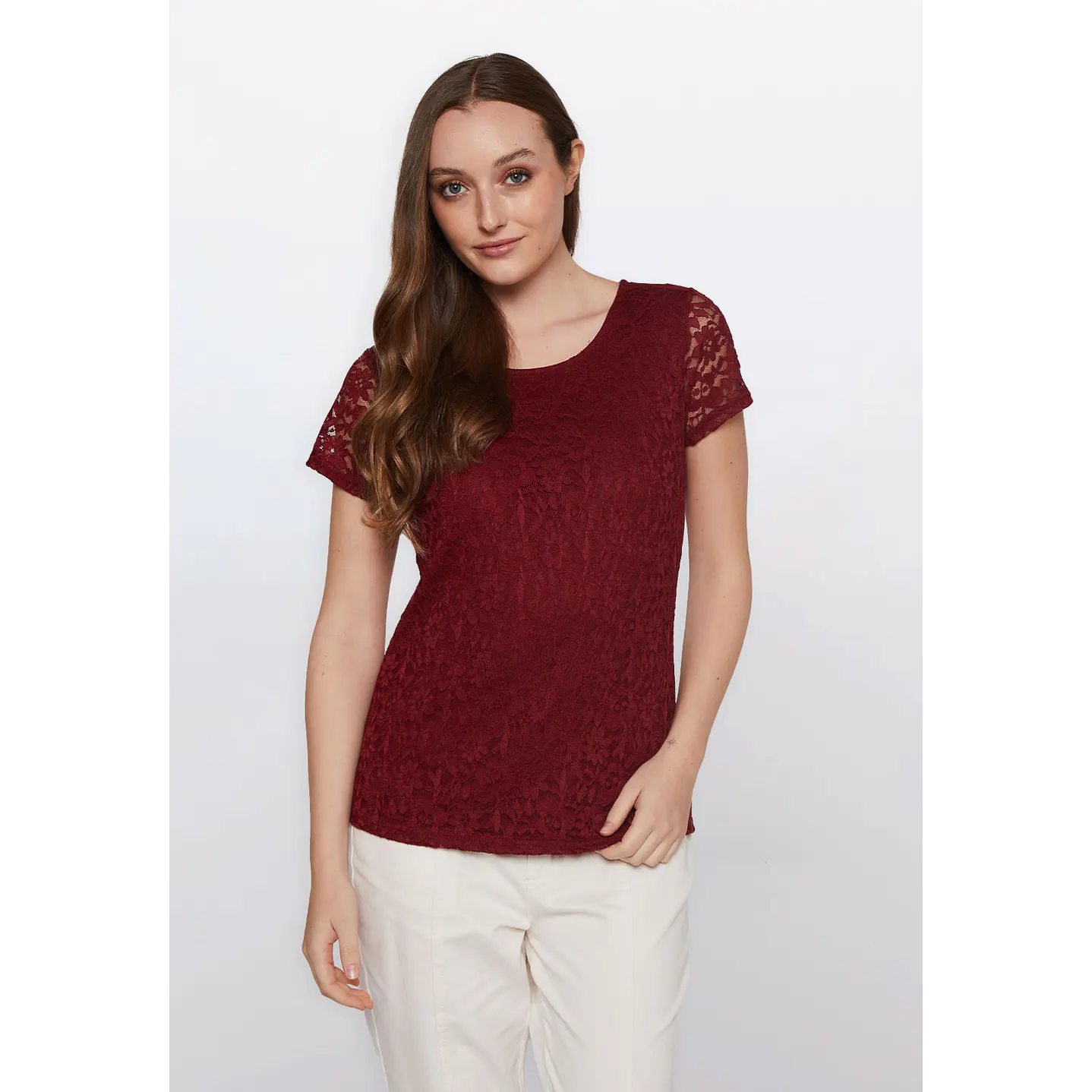 Polera Mujer Encaje Burdeo Familyshop 1