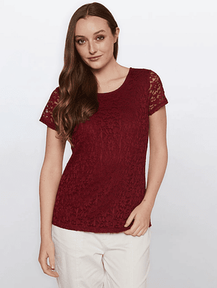 Polera Mujer Encaje Burdeo Familyshop