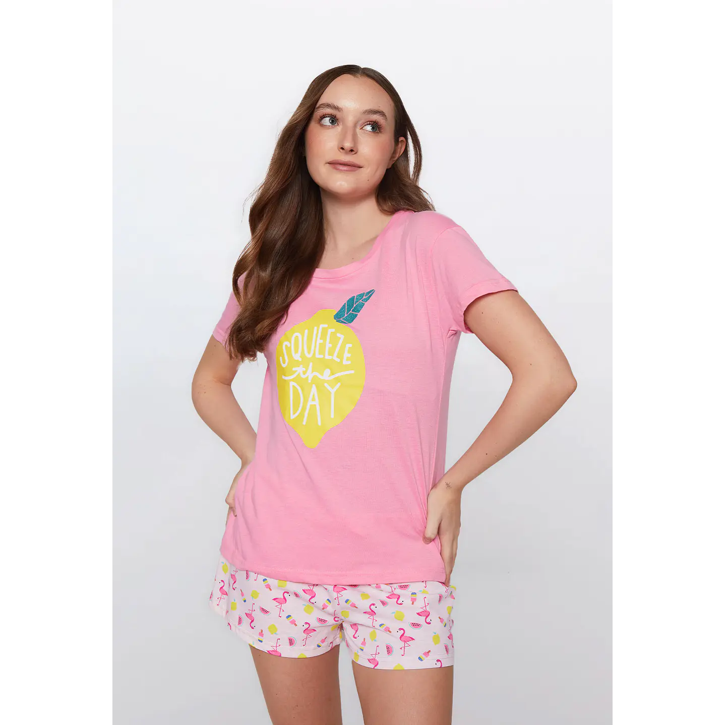 Pijama Corto Limón Mujer Rosado Familyshop 1