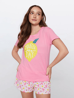 Pijama Corto Limón Mujer Rosado Familyshop