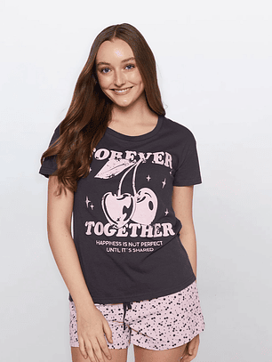 Pijama Corto Forever Mujer Negro Familyshop