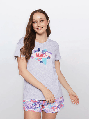 Pijama Corto Aloha Mujer Gris Familyshop