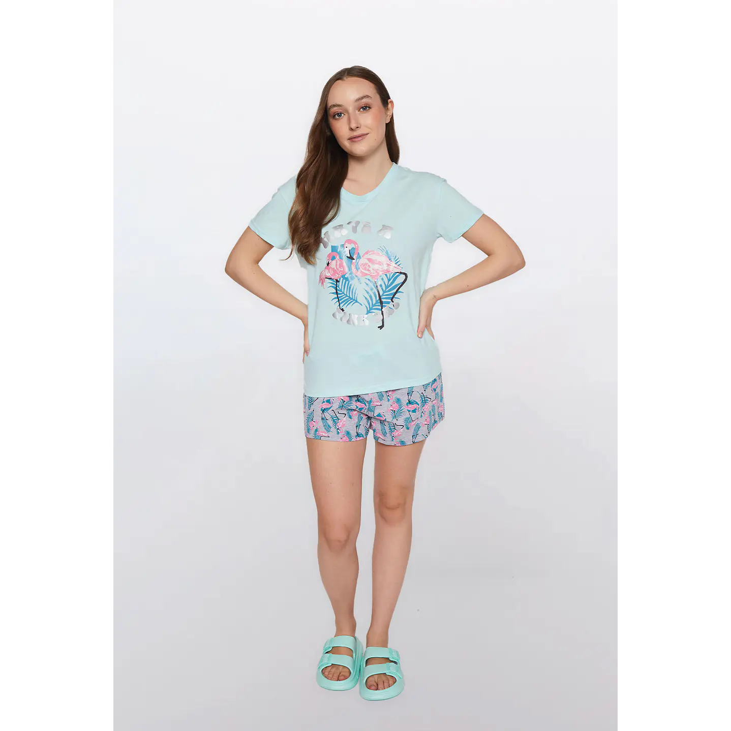 Pijama Corto Flamengo Mujer Celeste Familyshop 2