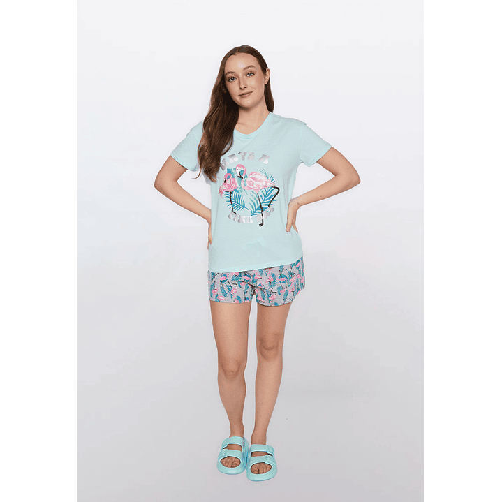 Pijama Corto Flamengo Mujer Celeste Familyshop 2