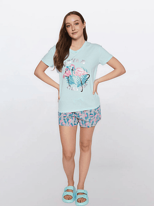 Pijama Corto Flamengo Mujer Celeste Familyshop