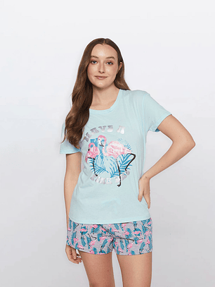 Pijama Corto Flamengo Mujer Celeste Familyshop