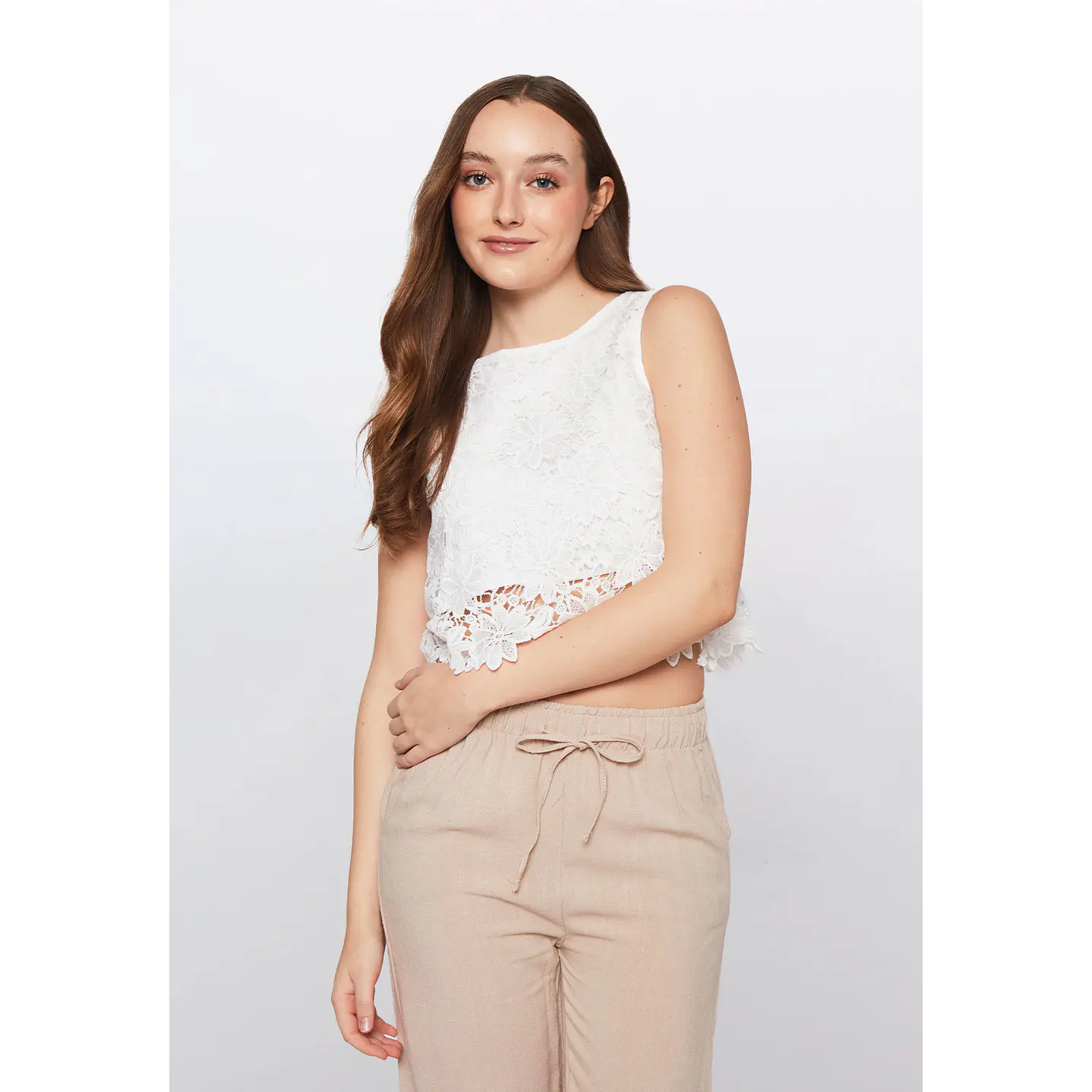 Polera Mujer Crochet Crop Blanco Familyshop 1