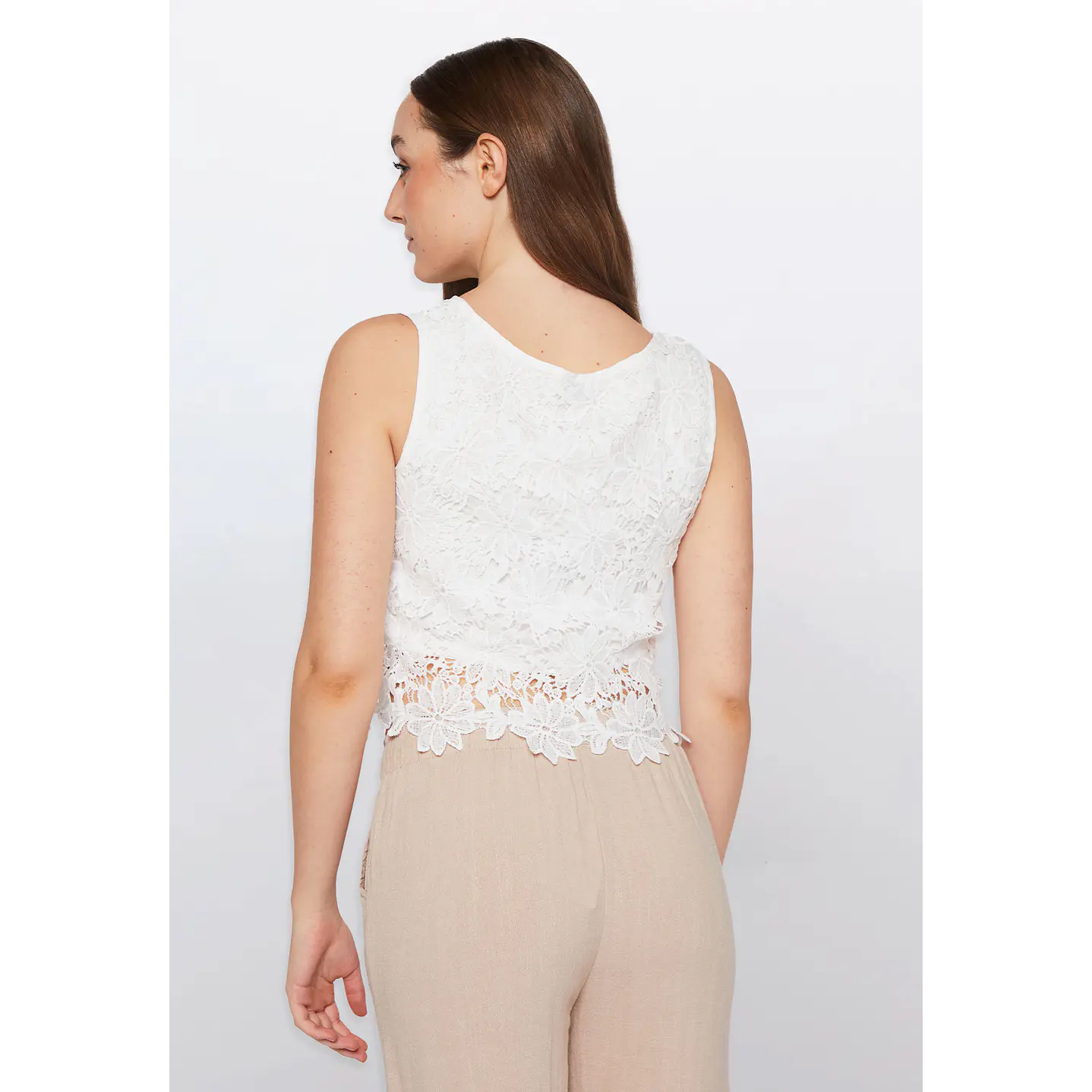 Polera Mujer Crochet Crop Blanco Familyshop 4