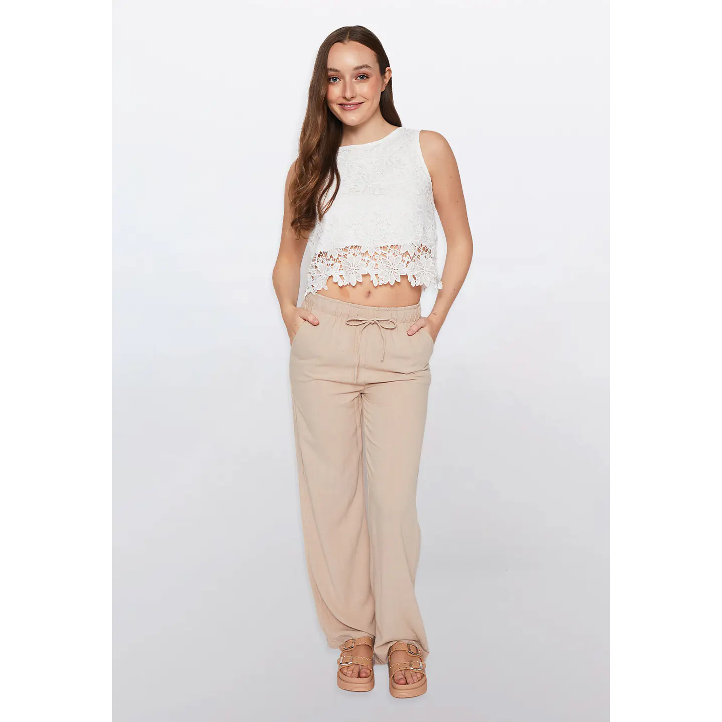 Polera Mujer Crochet Crop Blanco Familyshop 2