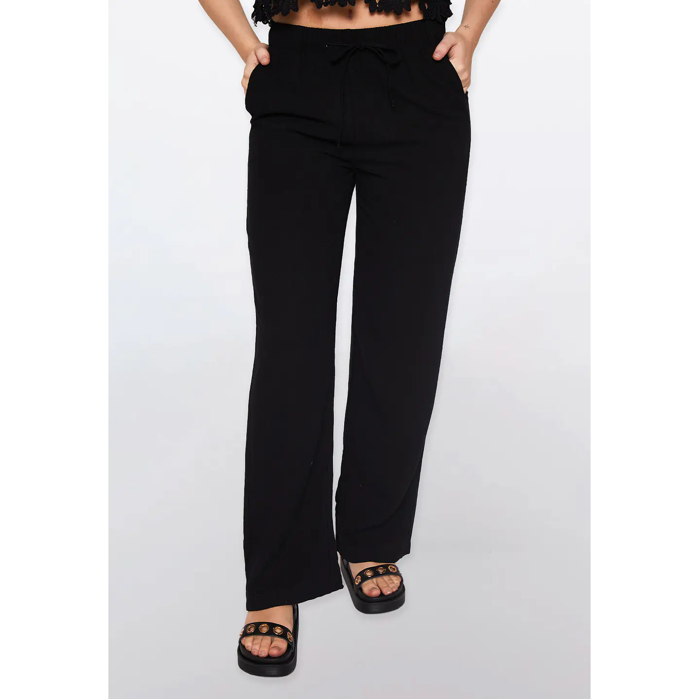 Pantalón Mujer Wide Lino Negro Familyshop 1