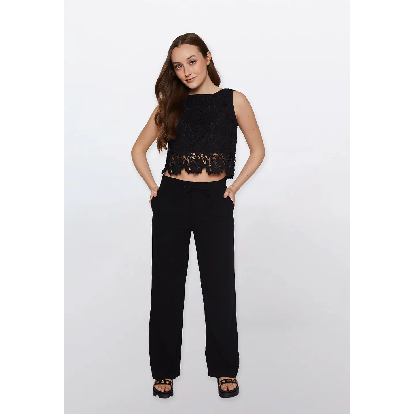 Pantalón Mujer Wide Lino Negro Familyshop 2