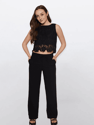 Pantalón Mujer Wide Lino Negro Familyshop