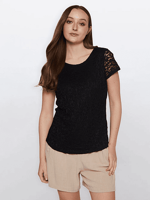 Polera Mujer Encaje Negro Familyshop