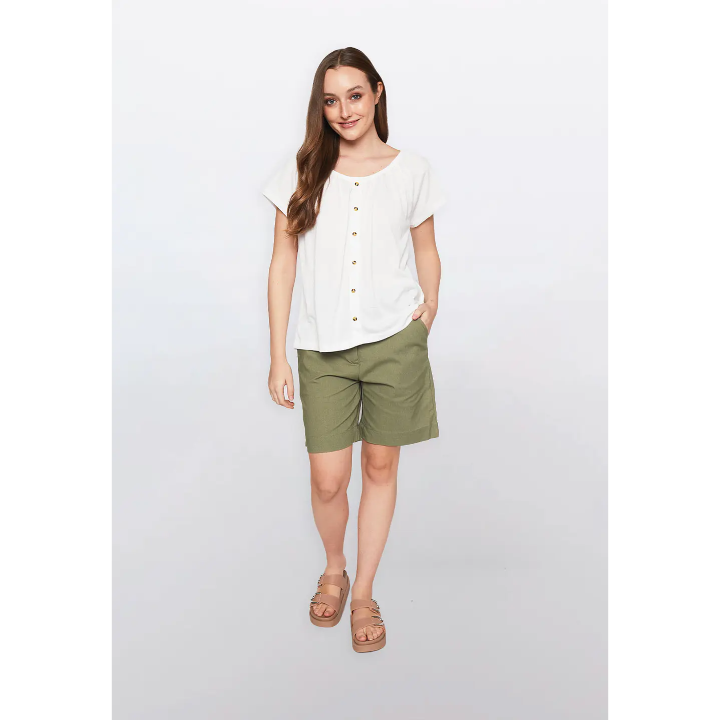 Short Mujer Lino Hebilla Verde Familyshop 2