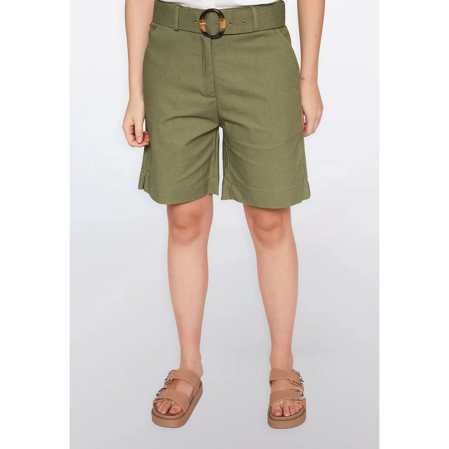 Short Mujer Lino Hebilla Verde Familyshop 1
