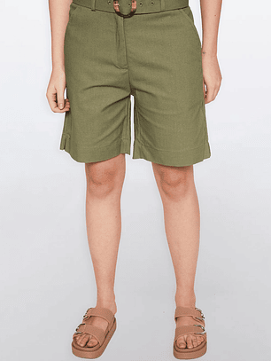 Short Mujer Lino Hebilla Verde Familyshop