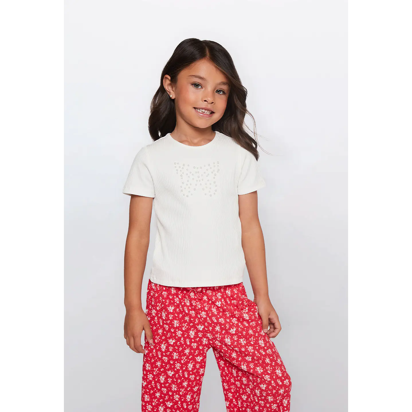 Polera Niña Perlas Crudo Familyshop 1