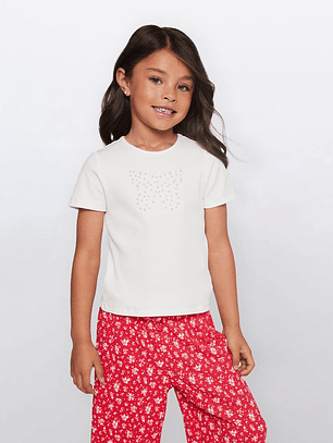 Polera Niña Perlas Crudo Familyshop