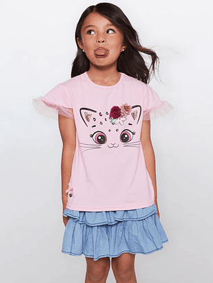 Polera Niña Cats Rosado Familyshop