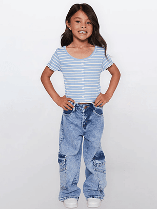 Polera Niña Botones Celeste Familyshop