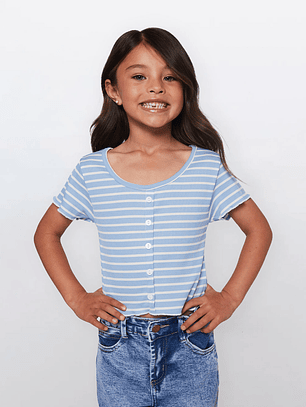 Polera Niña Botones Celeste Familyshop