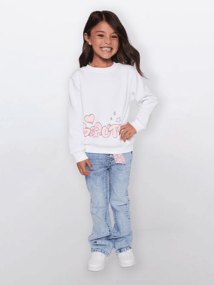 Polerón Niña Cuello Redondo Blanco Familyshop